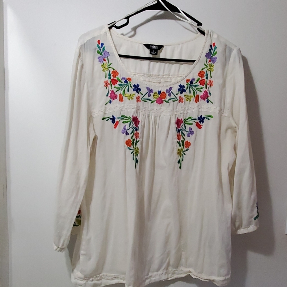 Embroidered White Cotton Blouse Boho Style